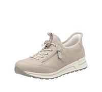 Slip-On Sneaker RIEKER, Damen, Gr. 38, beige (hellbeige), Lederimitat, Textil, sportlich, Schuhe, Schlupfschuh, Freizeitschuh, Halbschuh mit Lettering-Print (26674728-38) hellbeige