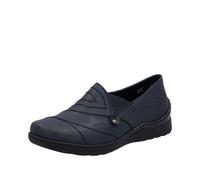 Slipper RIEKER, Damen, Gr. 39, blau (nachtblau), Lederimitat, unifarben, Schuhe Slipper, Schlupfschuh, Halbschuh, Slip on mit Stretcheinsatz und Ziersteppung (93715309-39) nachtblau