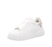 Plateausneaker RIEKER SPORT, Damen, Gr. 37, gold (weiß, goldfarben), Leder, Lederimitat, kontrastfarbene Details, sportlich, Schuhe, Schnürschuh, Halbschuh, Freizeitschuh, Metallic-Akzent an der Ferse