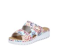 Pantolette RIEKER, Damen, Gr. 42, bunt (weiß multi), Textil, bedruckt, casual, Schuhe, Sommerschuh, Schlappen, Hausschuh mit modischer Plateausohle (34980341-42) weiß multi