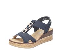 Keilsandalette RIEKER, Damen, Gr. 41, blau (nachtblau), Nubuklederimitat, kontrastfarbene Details, feminin, Schuhe, Sommerschuh, Sandale, Plateausandale mit Gummizug für guten Sitz (79351640-41) nacht