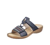 Pantolette RIEKER Gr. 41, blau (dunkelblau) Damen Schuhe Pantoletten Keilabsatz, Sommerschuh, Schlappen mit praktischem Klettverschluss (68983749-41)