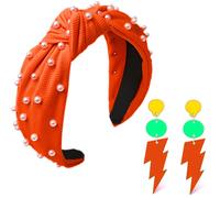 FSLLZCJY Neon-Ohrringe und Stirnband, 80er-Jahre-90er-Jahre, mit Perlen geknotetes Stirnband, Acryl-Tropfenohrring, Retro-Kostm, Party-Zubehr,