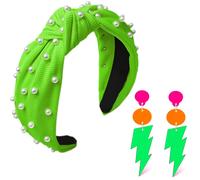 FSLLZCJY Neon-Ohrringe und Stirnband, 80er-Jahre-90er-Jahre-Perlen-Knoten-Stirnband, Acryl-Tropfenohrring, Retro-Kostm, Party-Zubehr, 80er-Jahr