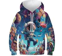 FSMHDG 3D Gedruckter Kinder Hoodie Astronaut - Kinder Pullover Für Stil Und Komfort, Vielseitiges Kinder Sweatshirt Für Jungen Und Mädchen
