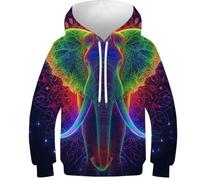 FSMHDG 3D Kinder Sweatshirt Bunte Elefanten - Modischer Kinder Hoodie, Vielseitiger Kinder Pullover Für Jugendliche, Ideal Für Freizeitaktivitäten