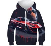 FSMHDG Bequemer Kinder Hoodie Sportwagen in 3D - Stylischer Kinder Pullover, Langlebiges Kinder Sweatshirt, Perfekt Für Mädchen Und Jungen