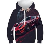 FSMHDG Bequemer Kinder Hoodie Sportwagen in 3D - Stylischer Kinder Pullover, Langlebiges Kinder Sweatshirt, Perfekt Für Mädchen Und Jungen