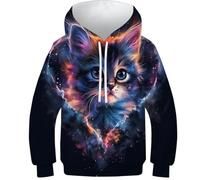 FSMHDG Exklusiver Kinder Pullover Katze in 3D-Optik - Modischer Kinder Hoodie, Der Jedes Outfit Aufwertet, Premium Kinder Sweatshirt