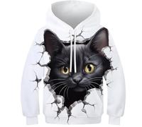 FSMHDG Freizeit-Kinder Pullover Schwarze Katze in 3D - Lässiger Kinder Hoodie, Perfekt Für Schule Und Freizeit, Weiches Kinder Sweatshirt