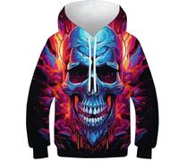 FSMHDG Kinder Hoodie Colorful Totenkopf Pop Art in 3D-Style - Farbenfroher Kinder Pullover, Gemütliches Kinder Sweatshirt, Ideal Für Schule Und Spiel
