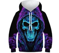 FSMHDG Kinder Pullover Blaues Skelett Mit 3D Design - Trendiger Kinder Hoodie, Kinder Sweatshirt Für Jeden Anlass, Ideal Für Jungen Und Mädchen