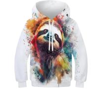 FSMHDG Kinder Pullover Einfaches Faultier Mit 3D Design - Trendiger Kinder Hoodie, Kinder Sweatshirt Für Jeden Anlass, Ideal Für Jungen Und Mädchen