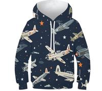 FSMHDG Kinder Pullover Flugzeug Mit 3D Design - Trendiger Kinder Hoodie, Kinder Sweatshirt Für Jeden Anlass, Ideal Für Jungen Und Mädchen