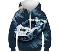 FSMHDG Kinder Pullover Sportwagen Mit Auffälligem 3D Druck - Angenehmer Kinder Hoodie, Weiches Kinder Sweatshirt, Toll Für Jungen Und Mädchen