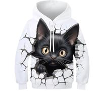 FSMHDG Modischer Kinder Hoodie Schwarze Katze - Kinder Pullover Mit 3D-Effekt, Kinder Sweatshirt, Das Bequemlichkeit Und Stil Verbindet