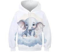 FSMHDG Stylischer Kinder Pullover Elefant - 3D Gedruckter Kinder Hoodie, Kinder Sweatshirt Für Modebewusste Jungen Und Mädchen