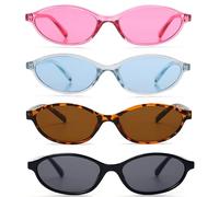 FSMILING 4 Stück Ovale Retro Sonnenbrille Damen Cateye Vintange Sonnenbrille Oval Trendy 90er Klein Schmal Katzenaugen Sunglasses