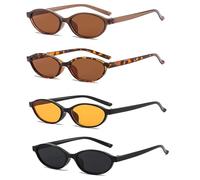 FSMILING 4 Stück Retro Ovale Cateye Sonnenbrille Damen Oval Vintange Sonnenbrille Trendy 90er Klein Schmal Oval Brille Sunglasses