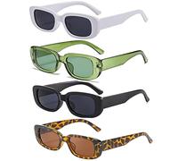 FSMILING 4 Stücke Vintage Rechteckige Sonnenbrille Damen 90er Retro Sonnenbrillen Eckige Trendy Sonnenbrille Set Sunglasses Women