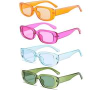 FSMILING 4 Stücke Vintage Sonnenbrille Damen Bunte 90er Damen Sonnenbrillen Retro Rechteckige Sonnenbrillen Set Trendy Sunglasses Women