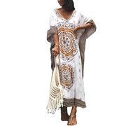FSMO Damen-Kimono, übergroß, Maxi, Ethno-Print, Bikini-Überwurf, Strand, Kaftan-Kleid Gr. One Size