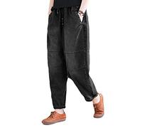 FTCayanz Damen Baggy Jeans Pull On Denim Jogger Elastische Taille Casual Haremshose mit Taschen, Jean Black, M
