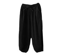 FTCayanz Damen Cordhosen Weite Hosen Elastische Taille Baumwolle Kordelug Haremshose Freizeithose mit Taschen Schwarz M