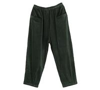 FTCayanz Damen Elastische Taille Cordhosen Baumwolle Weite Bein Haremshose Corduroy Hosen Freizeithose mit Taschen Grün M