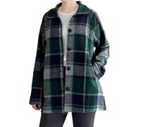 FTCayanz Damen Flanell Kariertes Jacke Langarm Hemdjacke Loose Shacket Button Down Bluse Shirt Winter Mantel mit Tasche Grün XL
