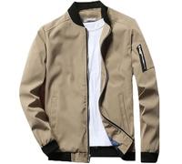 FTCayanz Herren Übergangsjacke Bomberjacke Leichte Blouson Jacke Sommer Stehkragen Windbreaker Jacken Khaki M