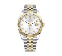 FTEOXLC Luxuriöse automatische Herrenuhren, Diamant-Zifferblatt, geriffelte Lünette, Jubiläumsarmband, Datumsanzeige, goldene Uhr, V 4, Kleid