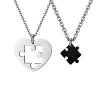 Fu You 2 Stücke Edelstahl Freundschaft Anhänger Kette für Liebe Herren Damen Verliebte Paare Anhänger Halskette Puzzle Anhänger Herz, Kette Paare Herz, Herz Kette Anhänger Paare Puzzle Silber Schwarz