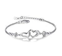 Fu You Damen Armband 925 Sterling Silber Armbänder mit Herz verstellbare Armkette Armband Für Damen