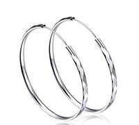 Fu You Fu You 925 Silber Ohrringe Runder Kreis Schläfer Creolen Silber Raute Große Creolen 50mm Ohrringe für Damen Damen