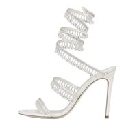 Fuazuzu Strass Wrap Around Riemchen Stiletto High Heels für Damen, offene runde Zehenpartie Schnürsandalen für Hochzeit, Abschlussball, Partykleid, Weiss/opulenter Garten, 38.5 EU