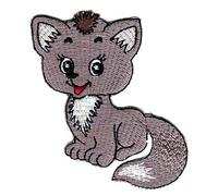 Fuchs Grau Aufnäher zum aufbügeln oder aufnähen Bügelbild Aufbügler für Kleidung gestickter Bügelpatch Applikation Patch Größe 6,5 x 7,0 cm