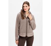 Plüschjacke FUCHS SCHMITT "Plüschjacke", Damen, Gr. 42, grau (stein), Plüsch, Obermaterial: 100% Polyester, unifarben, modisch, regular fit normal, Rundhals, Langarm eingesetzt eingefasste Kante, Jack