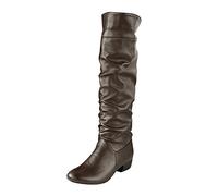 Fucouture Modische Damen-Stiefel, einfarbig, geschorfenes Leder, mit Schleife hinten, dicker Absatz, lange Stiefel, Oberschenkelhohe Stiefel für Damen, ohne Absätze, Leder, braun, 40.5 EU