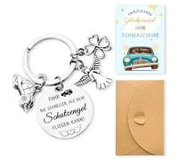 Führerschein Bestanden Geschenk Schlüsselanhänger Set mit Autoschlüsselanhänger, Umschlag & Glückskarte, Drive Safe Fahr Vorsichtig Schlüsselanhänger Auto, Schutzengel Glücksbringer für Fahranfänger