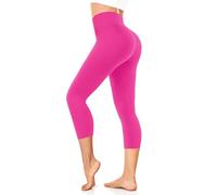 FuelMeFoot 3/4 Leggings Damen High Waist Schwarz Capri Leggins Blickdicht für Sport Yoga Gym.A05-Barbie Red L/XL