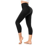 FuelMeFoot 3/4 Leggings Damen High Waist Schwarz Capri Leggins Blickdicht für Sport Yoga Gym.A1-Schwarz L/XL