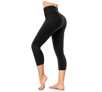 FuelMeFoot 3/4 Leggings Damen High Waist Schwarz Capri Leggins Blickdicht für Sport Yoga Gym.A1-Schwarz S/M