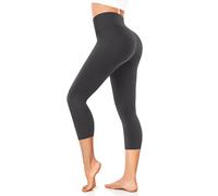 FuelMeFoot 3/4 Leggings Damen High Waist Schwarz Capri Leggins Blickdicht für Sport Yoga Gym.A12-Dunkelgrau L/XL