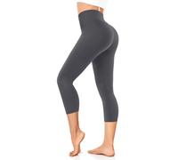 FuelMeFoot 3/4 Leggings Damen High Waist Schwarz Capri Leggins Blickdicht für Sport Yoga Gym.A12-Dunkelgrau XXL