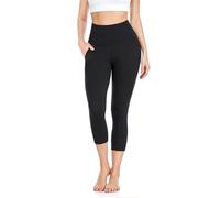 FuelMeFoot 3/4 Leggings Damen High Waist Schwarz Capri Leggins Blickdicht für Sport Yoga Gym.A2-Schwarz mit Taschen S/M