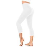 FuelMeFoot 3/4 Leggings Damen High Waist Schwarz Capri Leggins Blickdicht für Sport Yoga Gym.A2-Weiß XXL