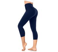 FuelMeFoot 3/4 Leggings Damen High Waist Schwarz Capri Leggins Blickdicht für Sport Yoga Gym.A4-Navy S/M