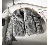 Für 13-16 Jahre alte Teenager-Mädchen: Silber-Fuchs-Farbverlauf-Textur Langarm (normale Ärmel) Plüsch dicke kurze Kunstfell-Jacke. Stylisch, leicht lu