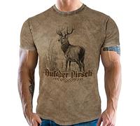 Für echte Bayern Fans - Trachten T-Shirt im Washed Vintage Retro Used Look: Auf der Pirsch - Vorgewaschen, Bitte eine Nummer größer bestellen